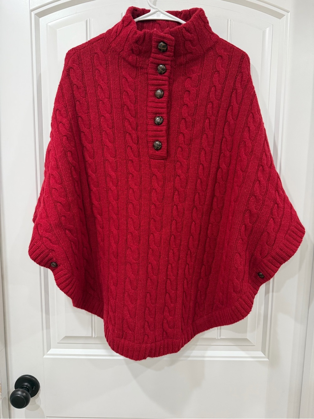 Red Cable-Knit Button-Front Poncho Sweater Ireland